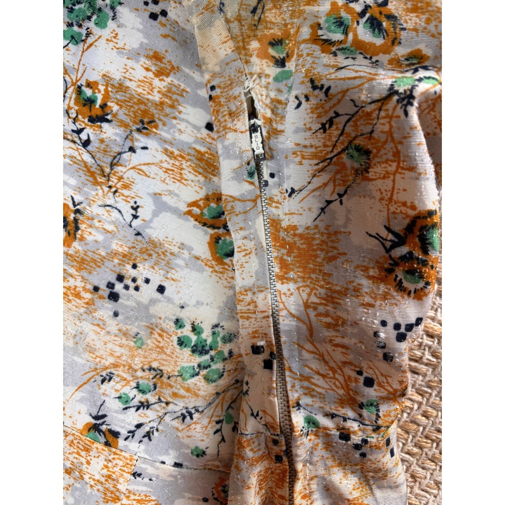 Unbranded Vintage 50s Fit & Flare Silk Dress Womens Small Orange Floral Pleated - Picture 2 of 9